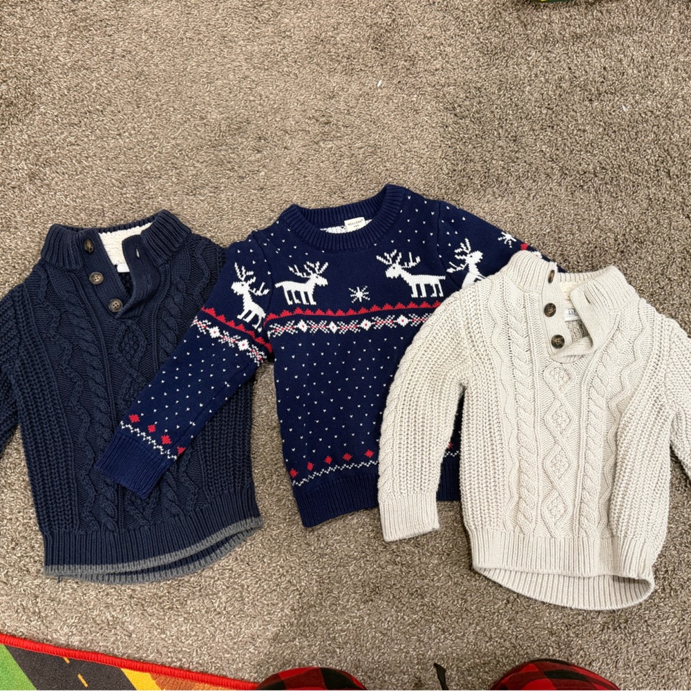 GAP Kids Navy and Cream Sweaters with Reindeer Design